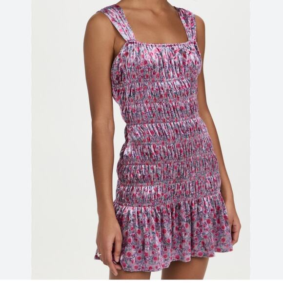 NWT English Factory Velvet Floral Smocked Dress Sz L - Picture 1 of 8